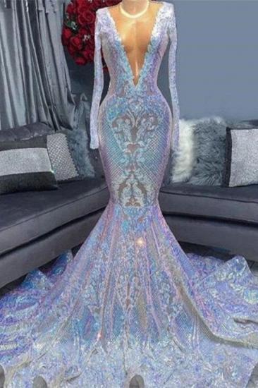 Long sleeves mermaid deep v-neck mermaid prom dress_1