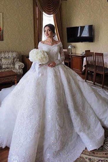 Gorgeous Off Shoulder Long Sleeves Beadings Princess Ball Gown