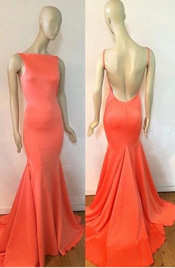 Fishtail Open Back Orange Cheap Evening Dresses with Long Train 2022 Sexy Custom Made Prom Dresses