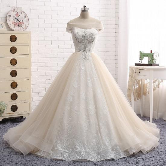 TsClothzone Unique Champagne Bateau Lace Wedding Dresses With Appliques Tulle Ruffles Bridal Gowns Online_7