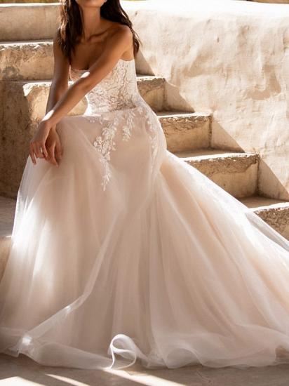 A-Line Wedding Dresses Sweetheart Tulle Sleeveless Bridal Gowns Formal See-Through Sweep Train_4