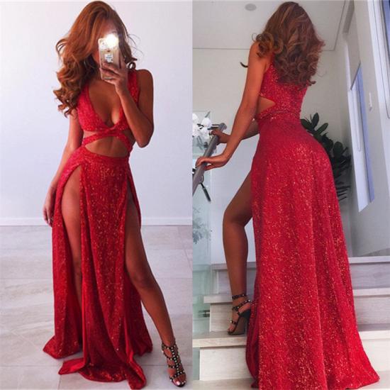 Red Sequins Sexy Evening Dresses 2022 | Splits Cutaway Cheap Party Dresses Online_3