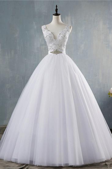 TsClothzone Chic Starps V-Neck Beadings Tulle Wedding Dress Sleeveless Appliques Bridal Gowns with Rhinestones