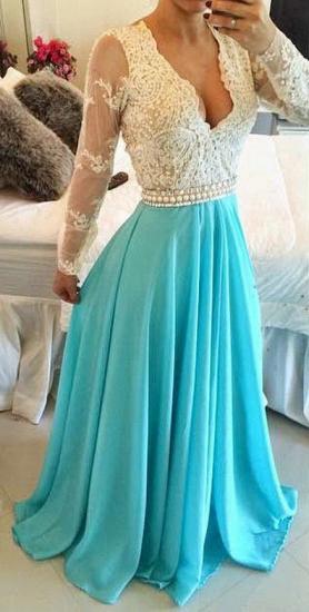 Long Turquoise Lace Dress for Formal Occasions Long Sleeve Prom Dress 2022_1
