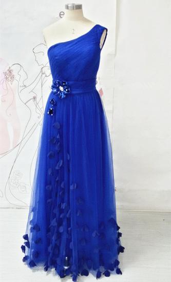 One Shoulder Royal Blue Long Prom Dresses with Butterfly Formal Lace-up Tulle Cute Evening Dresses