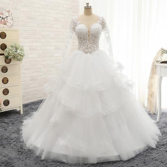TsClothzone Glamorous Longlseeves Tulle Ruffles Wedding Dresses Jewel A-line White Bridal Gowns With Appliques On Sale_7