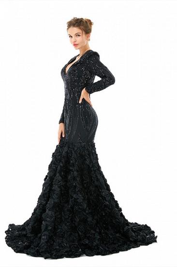 Charming Black V-neck Long Sleeves Lace Prom Dress_2