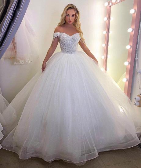 Elegant Off  Shoulder White Tulle Princess Wedding Gown for  Women_2