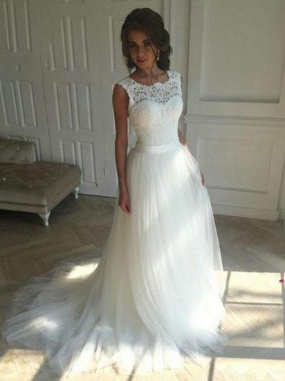 Elegant Jewel Lace TulleWedding Dress Boho Sleeveless Applqiues Bridal Gowns_3