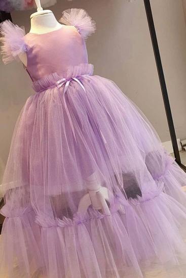 Cute Cap Sleeves Tulle Long Flower Girl Dresses | Lilac Princess Little Girls Pageant Dresses