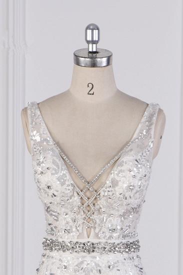 TsClothzone Sparkly Sequins Straps V-Neck Wedding Dress Beadings Sleeveless Bridal Gowns with Sash On Sale_5
