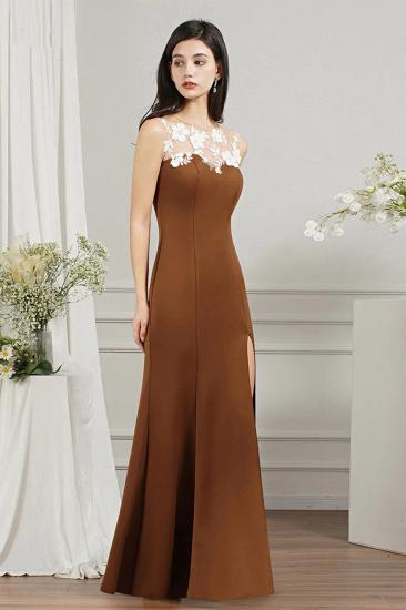 Braunes Abendkleid im Meerjungfrau-Stil mit geschlitzter Vorderseite aus Spitze_3