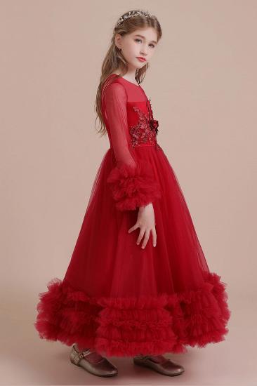 Pretty Tulle A-line Flower Girl Dress | Long Sleeve Applique Little Girls Dress for Wedding_9