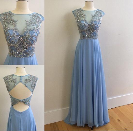 2022 Sky Blue Prom Dresses Sparkly Crystals Open Back Long Evening Dress_3
