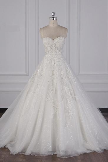 TsClothzone Elegant Strapless Tulle Lace Wedding Dress Sweetheart Appliques Sequined Bridal Gowns On Sale_1