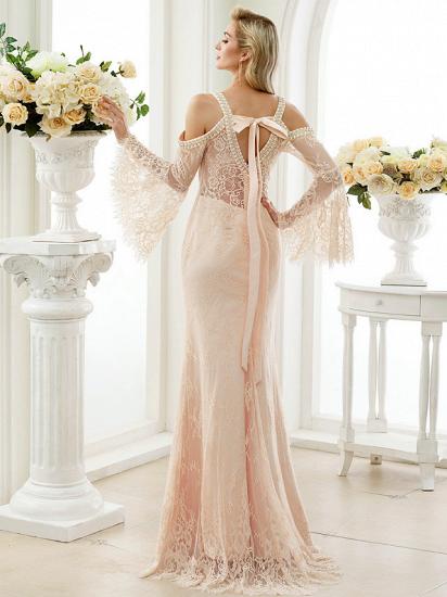 Sexy Sheath Wedding Dress Floral Lace Long Sleeves Bridal Gowns in Color Open Back with Sweep Train_2