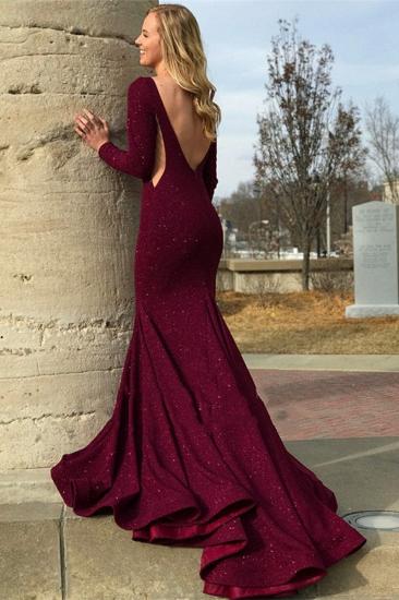 Charming Long Sleeves Backless Mermaid Prom Dresses | Crew Sequins Sweep Train Prom Gown