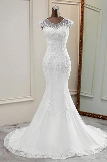 TsClothzone Elegant Jewel Sleeveless White Lace Mermaid Wedding Dresses with Rhinestone Appliques