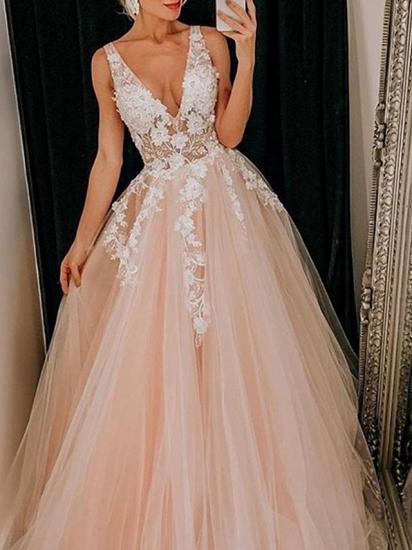 Boho Plus Size A-Line Wedding Dress V-Neck Lace Tulle Straps Bridal Gowns On Sale_2
