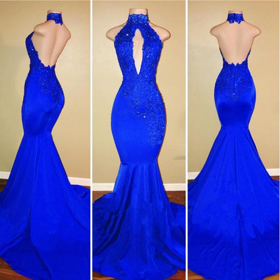 Halter Backless Sexy Prom Dresses with Lace Appliques Mermaid Sleeveless 2022 Evening Gown_2