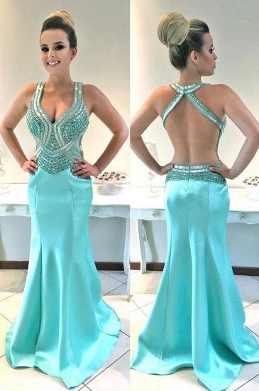 Sexy Sleeveless Crystals Open Back Evening Dresses | 2022 Mermaid Straps Prom Dress