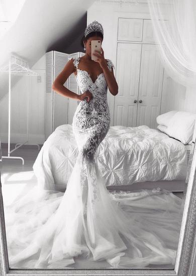 Charming Lace Mermaid Wedding Dress Long Zipper Button Back Bridal Gowns_1