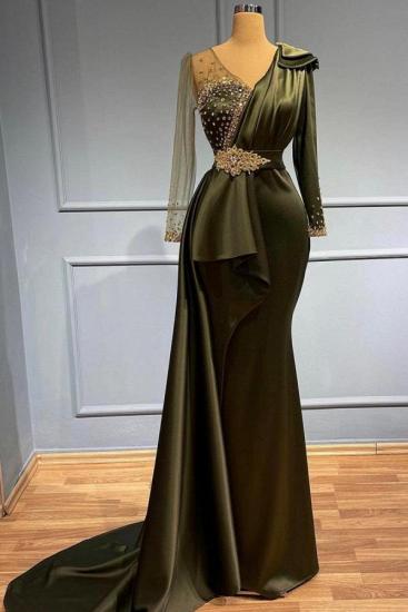 Olive Green Long Glitter with sleeves Evening Dresses | prom dresses_1