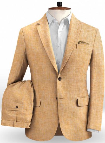 Orange Notched Lapel Fashion Linen Mens Suit_1