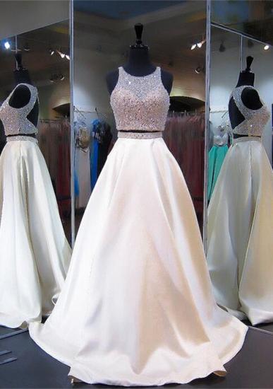 A-line Two Piece Evening Dress 2022 Sleeveless Jewel Beads Sexy Zipper Prom Dress