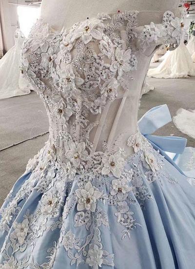 TsClothzone AffordableLight Blue Satin Sweep Train Wedding Dress Off Shoulder Sleeveless Bridal Gowns On Sale_4