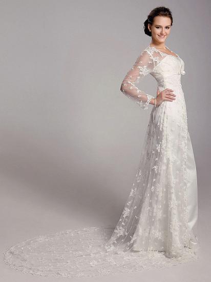 StylishSheath Wedding Dress Square Lace Satin Long Sleeve Bridal Gowns with Sweep Train_4