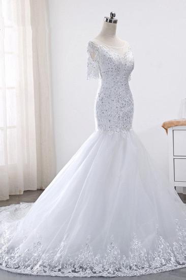 TsClothzone Glamorous Jewel Tulle Lace Wedding Dress Mermaid Short Sleeves Beading Bridal Gowns Online_4