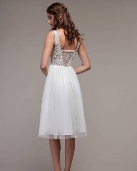 Simple V-Neck Sleeveless Short Wedding Dress Sheath Midi Dress for Women_2