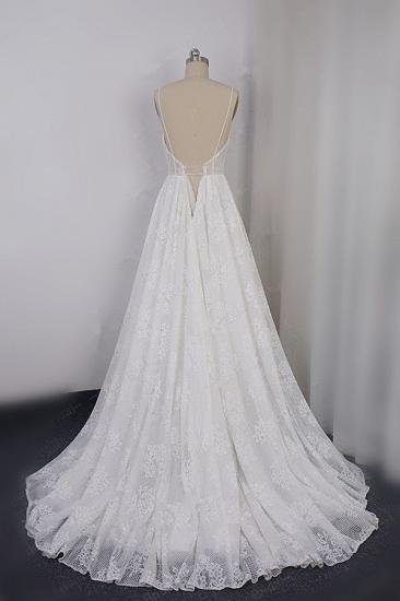 TsClothzone Sexy Spaghetti Straps V-neck Lace Tulle Wedding Dress Sleeveless Appliques Backless Bridal Gowns Online_3