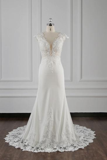 TsClothzone Elegant Mermaid Chiffon Lace Wedding Dress V-neck Appliques Bridal Gowns On Sale_2
