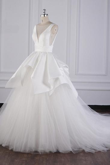 TsClothzone Chic Ball Gown Jewel Layers Tulle Wedding Dress White Sleeveless Ruffles Bridal Gowns Online_3