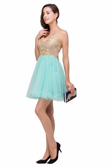 Short Tulle A-line V-Neck Appliques Sleeveless Prom Dress On Sale_8