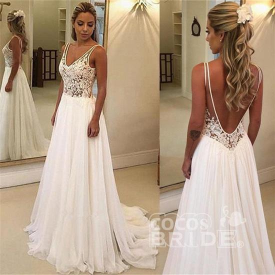 Charming V-Neck Sleeveless Wedding Dress Appliques A-Line Floor-Length Bridal Gowns_3