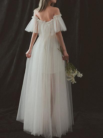 Formal A-Line Wedding Dresses Strapless Tulle Short Sleeve Bridal Gowns On Sale_3