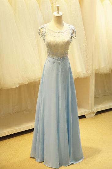 Baby Blue Evening Dresses with Flowers Lace Appliques Pretty Long Prom Gowns with Pearls_4