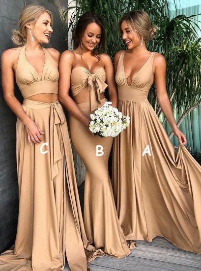 Sexy ärmellose Brautjungfernkleider mit V-Ausschnitt 2022 | Einfaches, billiges Brautjungfernkleid mit seitlichem Schlitz_5