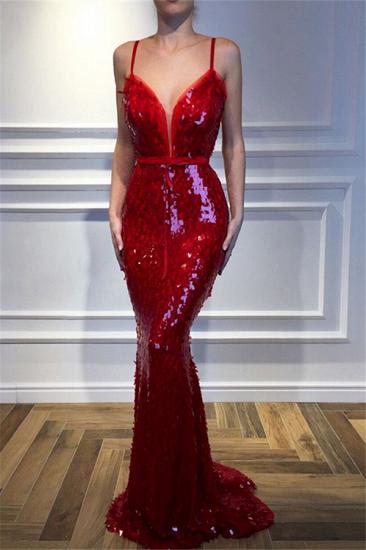 Red Spaghetti-Straps Sleeveless Sequins Mermaid Prom Dresses_2