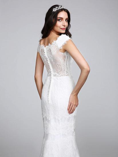 Romantisches Meerjungfrau-Hochzeitskleid mit V-Ausschnitt, durchgehender Spitze, Flügelärmeln, sexy, rückenfreien Brautkleidern, Illusionsdetail_8