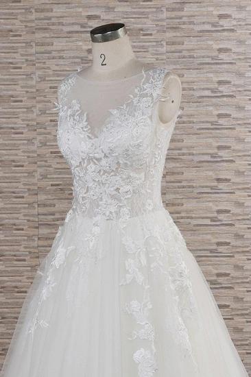 Gorgeous Sleeveless Jewel Tulle Wedding Dress | A-line Ruufles Lace Bridal Gowns With Appliques_6