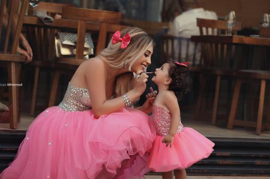 Glamorous Sequins Tulle Short Mother And Daughter Dress Sweetheart_3