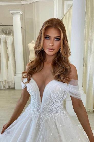 New Custom Made Off Shoulder Lace A Line Wedding Dress Wedding Gowns_2