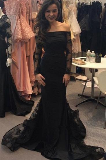 2022 Black Long Sleeves Evening Dresses Cheap | Glamorous Off the Shoulder Lace Formal Dresses