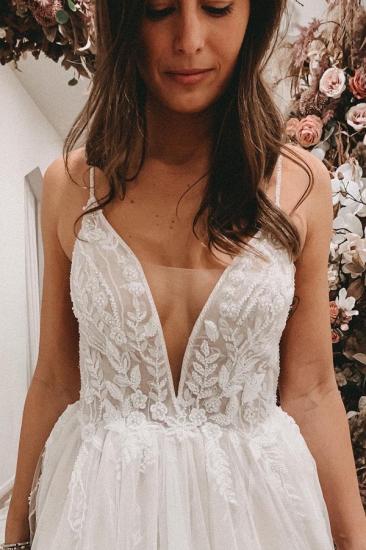 Simple Boho A-Line V-Neck Slip Lace Wedding Dress_3