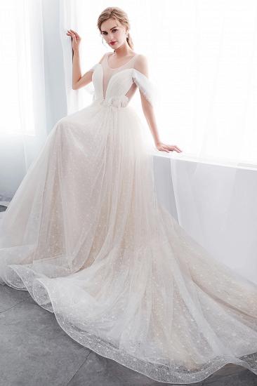 NANCY | A-line Sleeveless Floor Length Lace Ivory Wedding Dresses_10