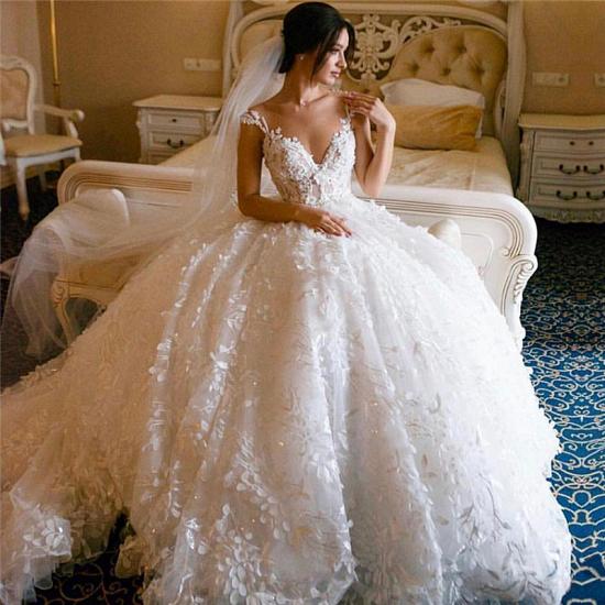 Spitzenapplikationen Prinzessin Brautkleider Günstige 2022 | Ärmelloses Ballkleid-Hochzeitskleid mit transparentem Tüllausschnitt_3